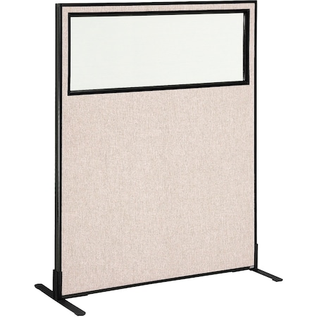 Interion By Global Industrial Interion Freestanding Office Partition Panel with Partial Window, 48-1/4inW x 60inH, Tan 694676WFTN